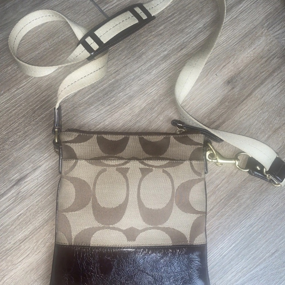 Coach Beige and Brown Signature Crossbody Bag